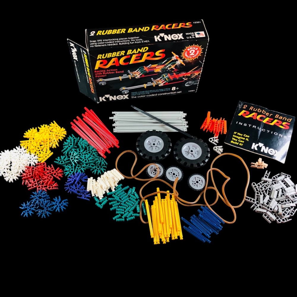 Vtg 1994 K'NEX Rubber Band Racers Color Coded Construction Set 10301 USA Made